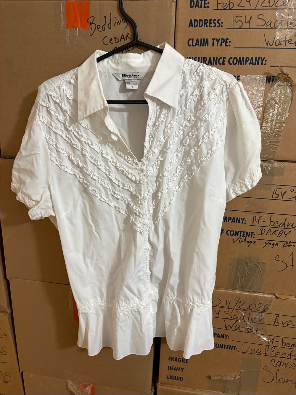 Women's White Ruffled Short-Sleeve Blouse